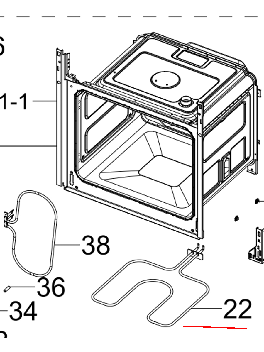 Нижний нагреватель DG47-00031A (ТЭН) 600Вт для духовки Samsung